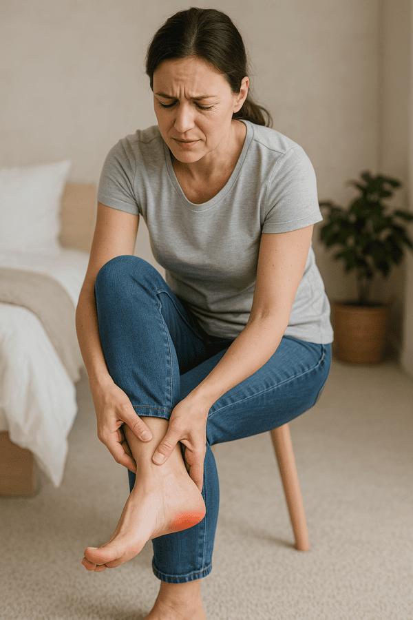 Woman with foot pain from plantar fasciitis
