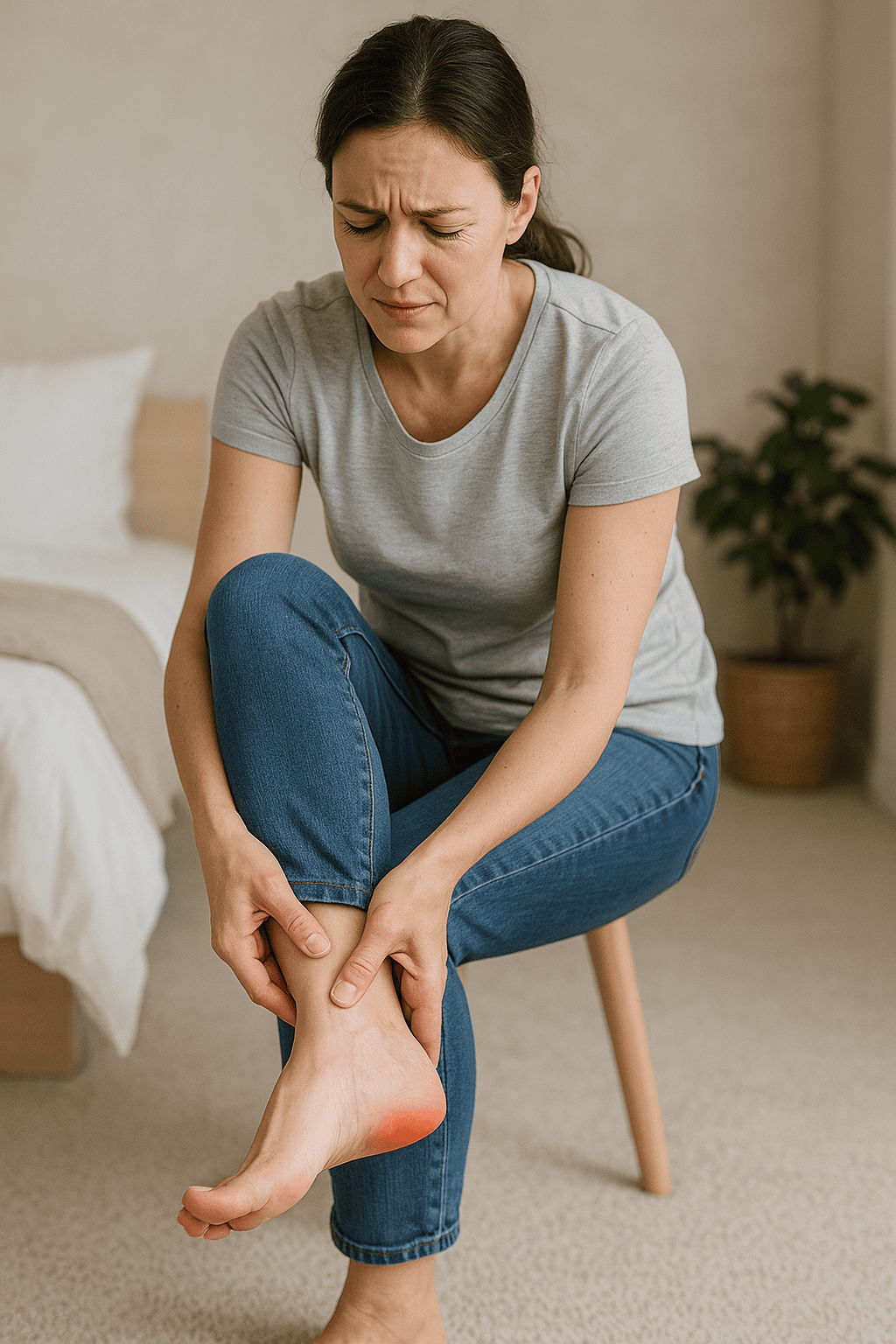 Woman with foot pain from plantar fasciitis